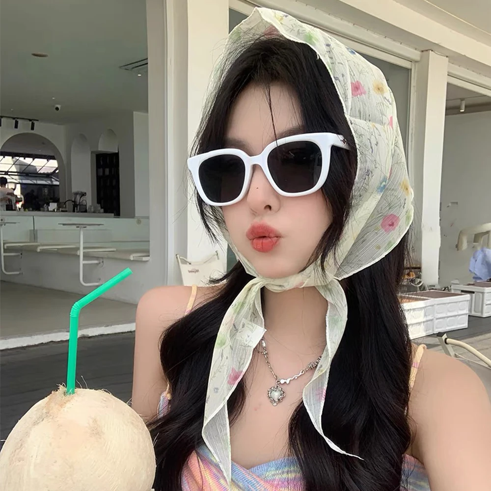 وشاح شعر تول زهري للنساء من Awaytr ، وشاح رأس وردي طازج ، رباط صيفي ، زهرة ملونة ، منديل مثلث