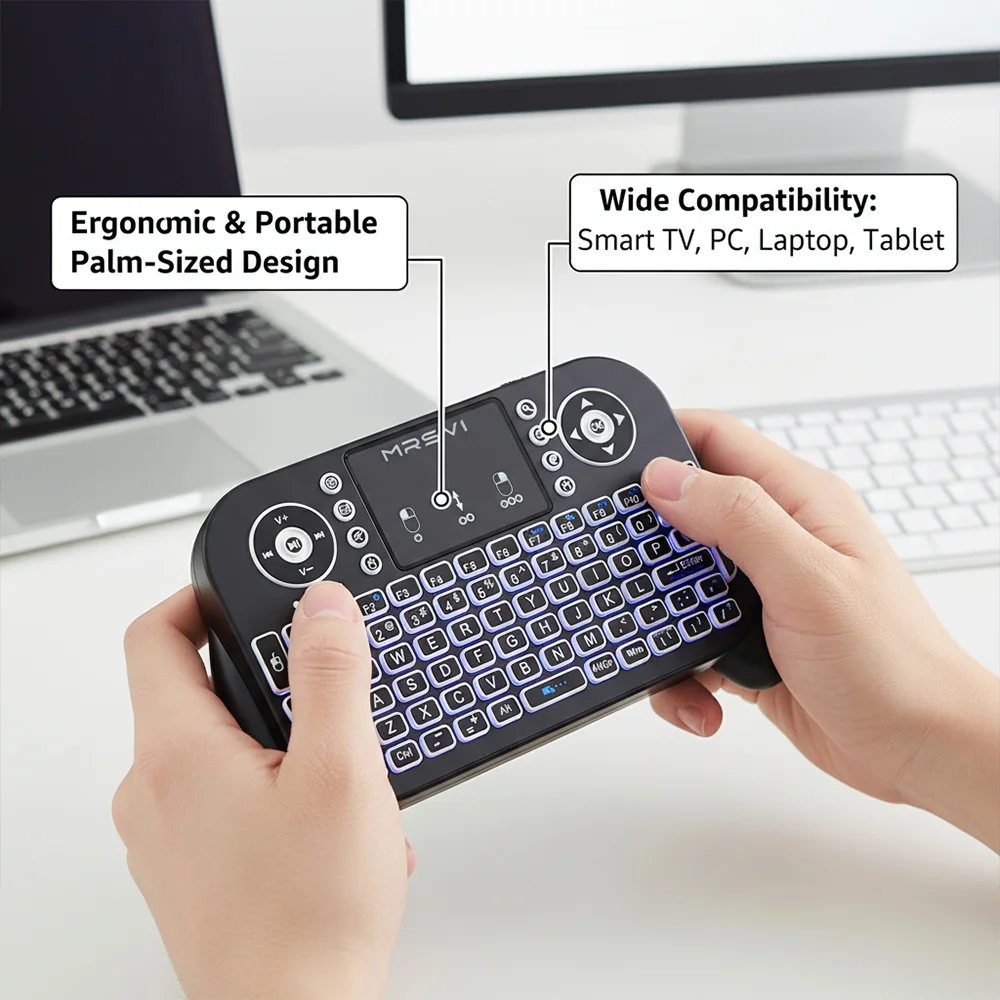MRSVI V8 7-Color Backlit Mini Keyboard with Touchpad, 2.4G/Bluetooth Air Mouse Remote for Android TV Box, Smart TV, HTPC, and PC