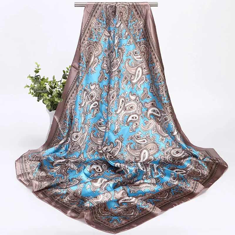 1PC Hot 90*90cm Paisley Print Big Neckerchief Square Scarf Silk Wrap Head Scarves