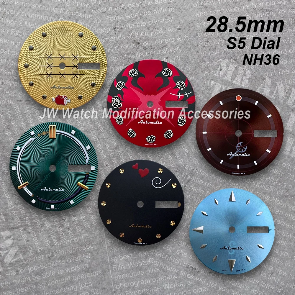 

28.5 mm S5 Logo Cartoon Straw Hat Dial Suitable For NH36/4R36 Japan Movement Double Calendar Watch Modification Accessories