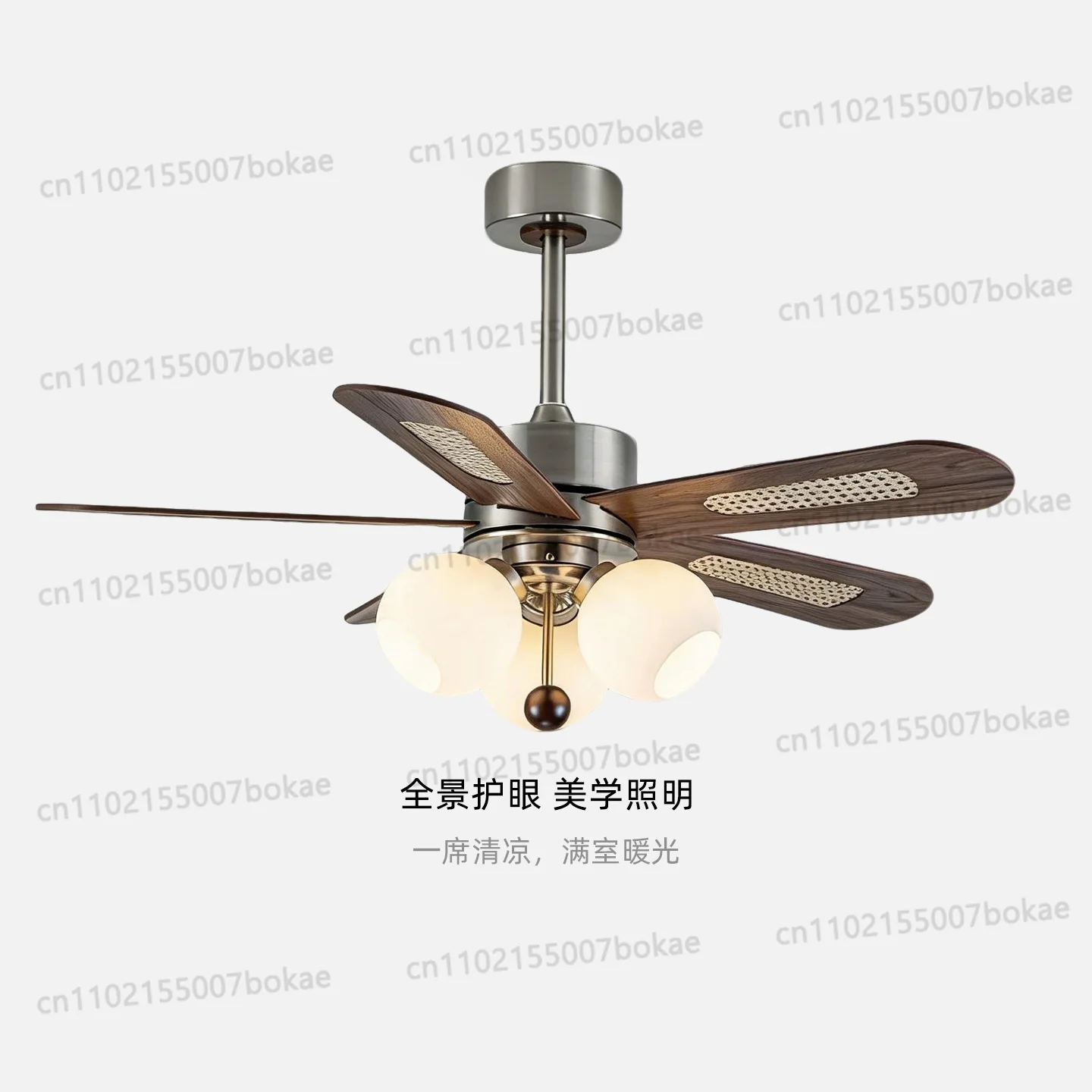 Retro high-end solid wood silent variable-frequency integrated fan chandelier