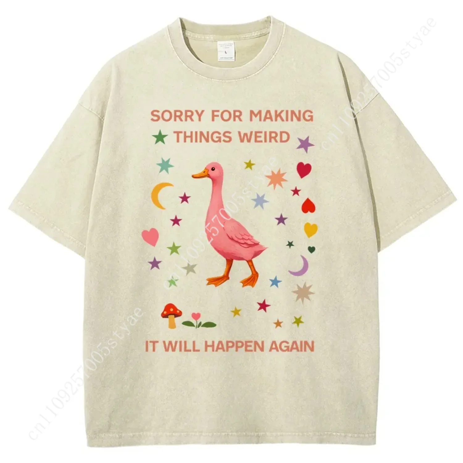 Sorry For Making Things Weird Duck T-Shirt, Vintage Washed Heavyweight Stone Wash Oversized Tee, Funny Offbeat Meme Shirt, Alt W