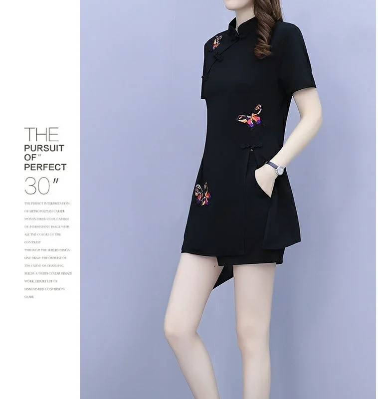 Frauen Anzug Chinesischen Stil Kleidung Zwei Stück Sets 2025, Sommer Neue Crop Top Und Shorts Retro Cheongsam Outfits Passenden für Frauen – Detail 36