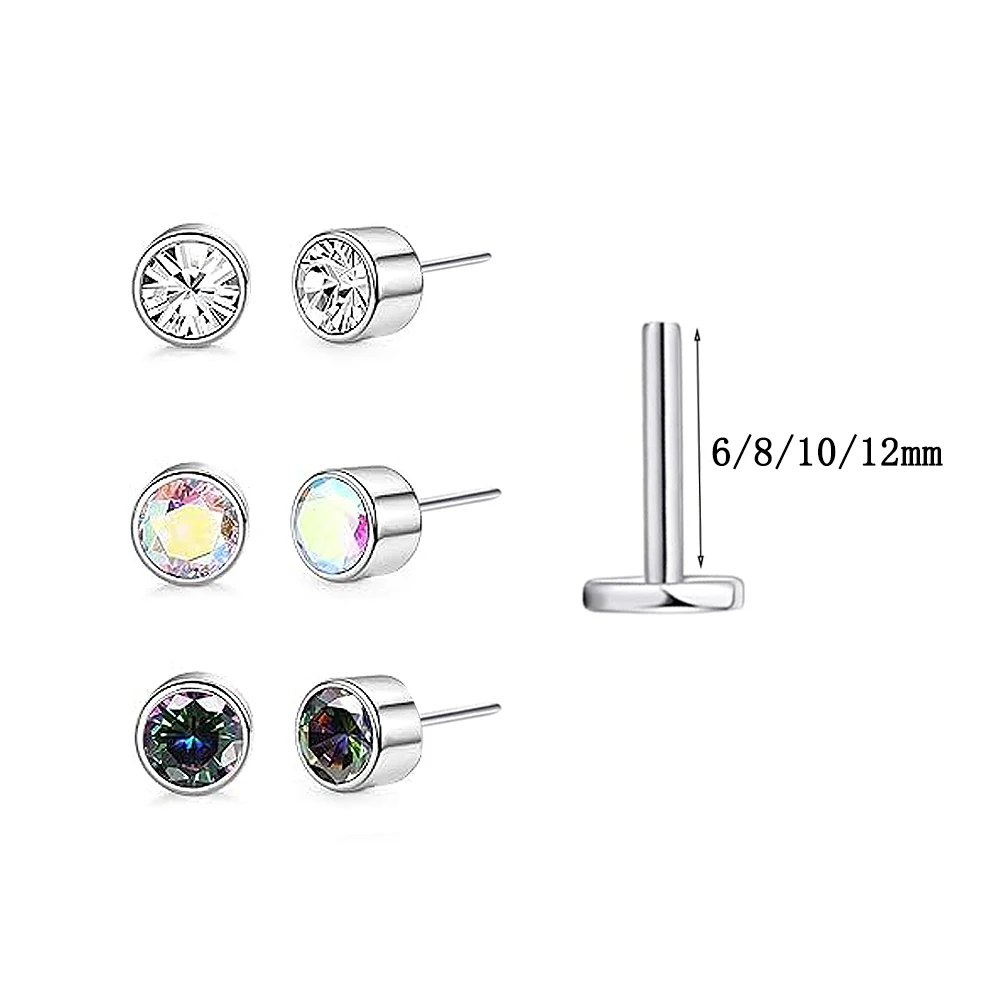 1 Pcs F136 Titanium Pin Lip Stud Wrap Set 5A Zirconia Earrings Implant Grade Shiny Ear Bone Studs Body Piercing Jewelry