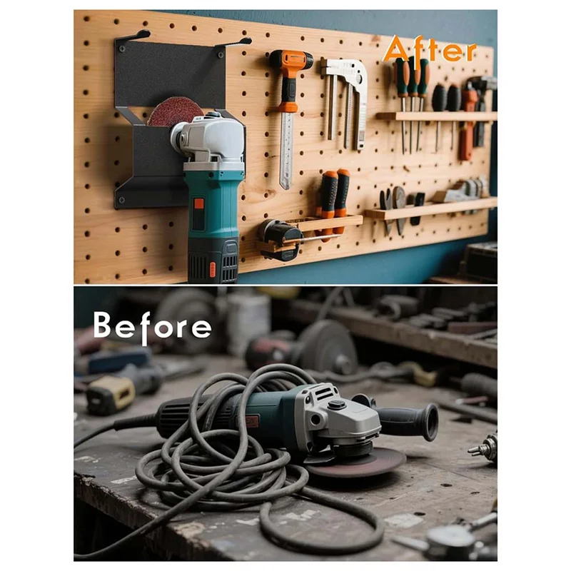 AT63-Angle Grinder Holder, Wall Mount Bracket Angle Grinder Storage Rack With Wire Holder, Angle Grinder Stand Tool