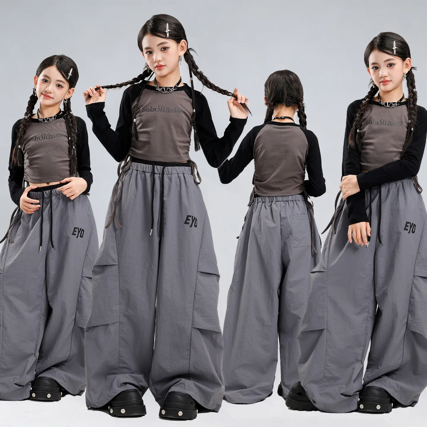 New Girls K-pop Long Sleeve Top Street Dance Pants Cool Hip Hop Clothes Sets Fashion Jazz Stage Costume Group Streetwear Outfits