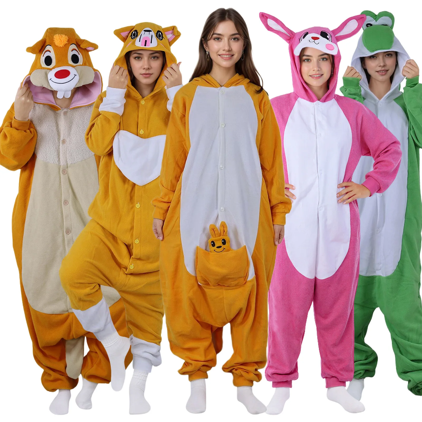 Anime Cartoon Animals Unisex Kawaii Kangaroo Squirrel Rabbit One-piece Home Pajamas Halloween Performance Cosplay Costume 2025