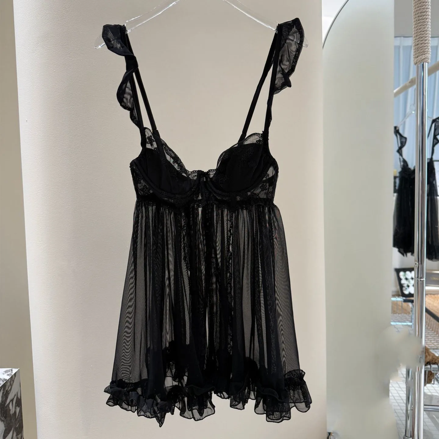 Elegante abito da notte femminile Set Accappatoio in rete Camicia da notte Camicia da notte sexy in pizzo Indumenti da notte Abbigliamento estivo per la casa