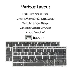 Backlit Keyboard For HP Elitebook 745 G5 G6, 840 G5 G6, 846 G5 G6, ZBook 14u G5 G6 Greek UR Russian Turkish Canadian Arabic FR