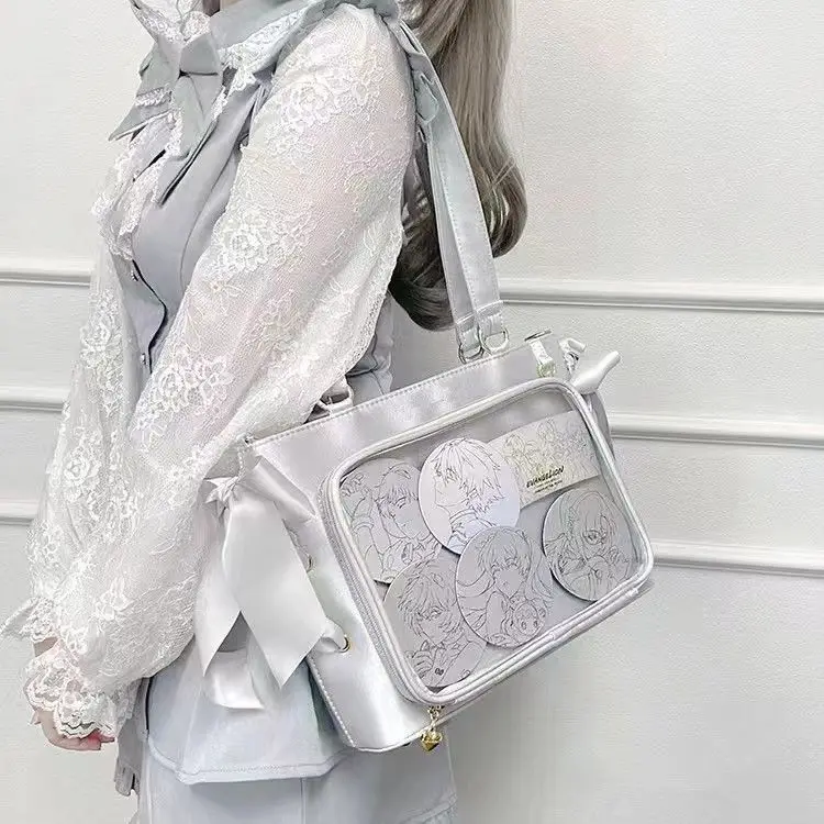 JIAERDI Japanese Style Silver Shoulder Bags Women Harajuku Transparent Chic Ita Bags Female Sweet Cool Bow Messenger Bag Handbag