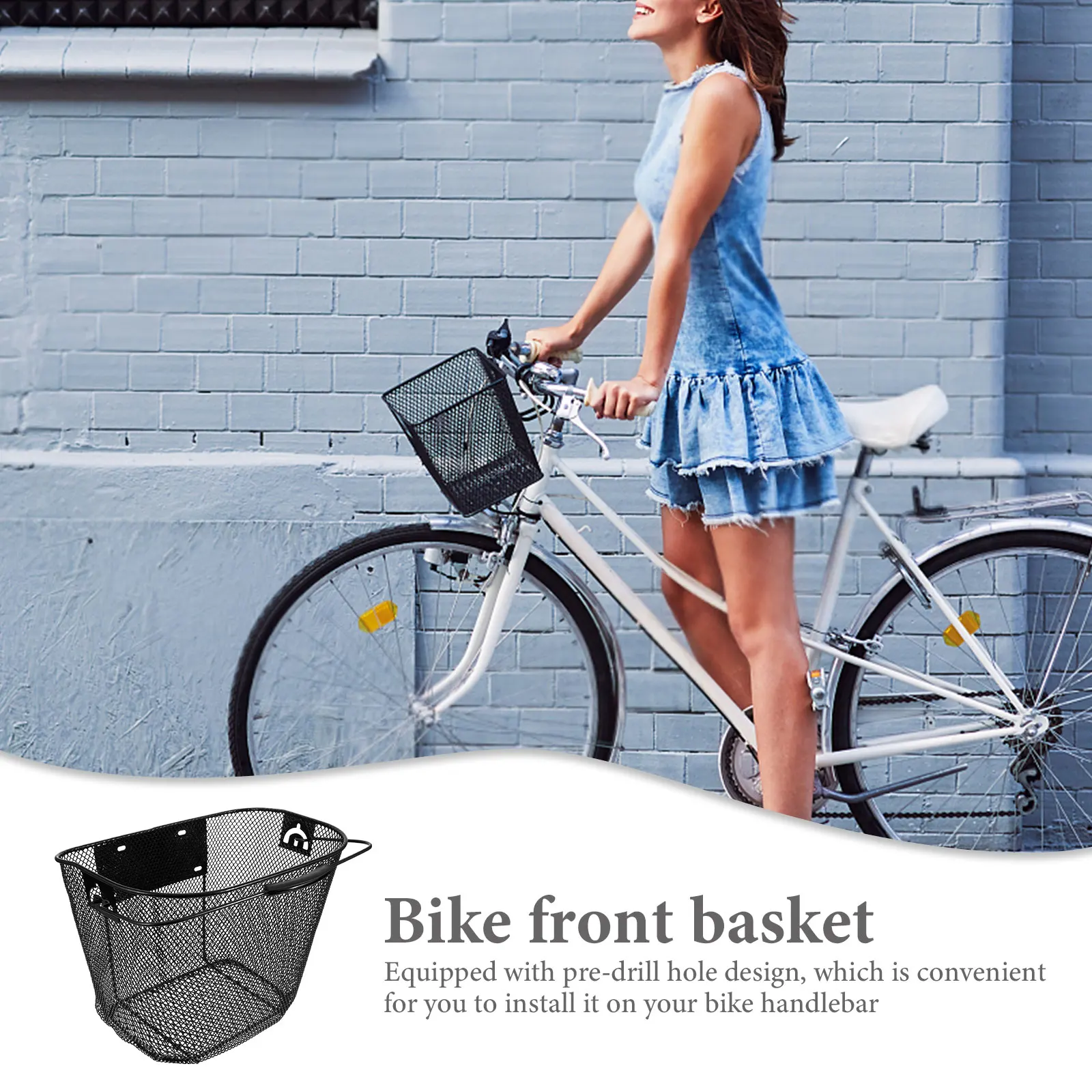 

Quick Release Bike Basket Front Metal Large Capacity Detachable Handlebar Basket for Bicycle Riding Storage Holder