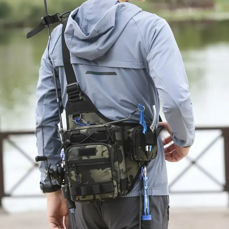 

Men Fishing Tackle Bag Single Shoulder Crossbody Tactical Bags Waist Pack Fish Lures Gear Utility Storage Fishing Box Chest Bag