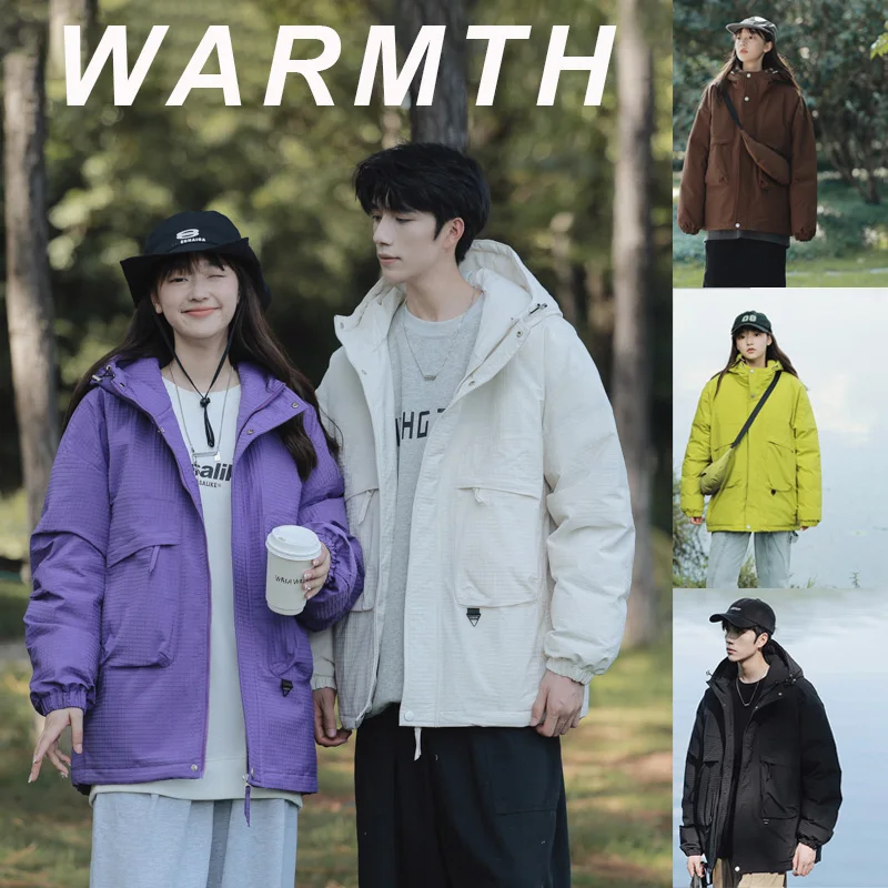 

2025 Новая рабочая одежда, хлопковая одежда для мужчин и женщин, зимние куртки с капюшоном в корейском стиле, модные теплые и красивые утолщенные повседневные куртки