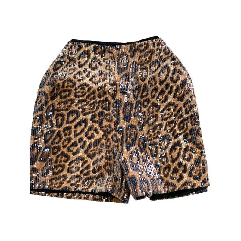 Korean Fashion High-waisted Slimming Sequin Leopard Print Wide-leg Shorts Chic Casual Boot Pants Hot Pants Women Autumn/Winter