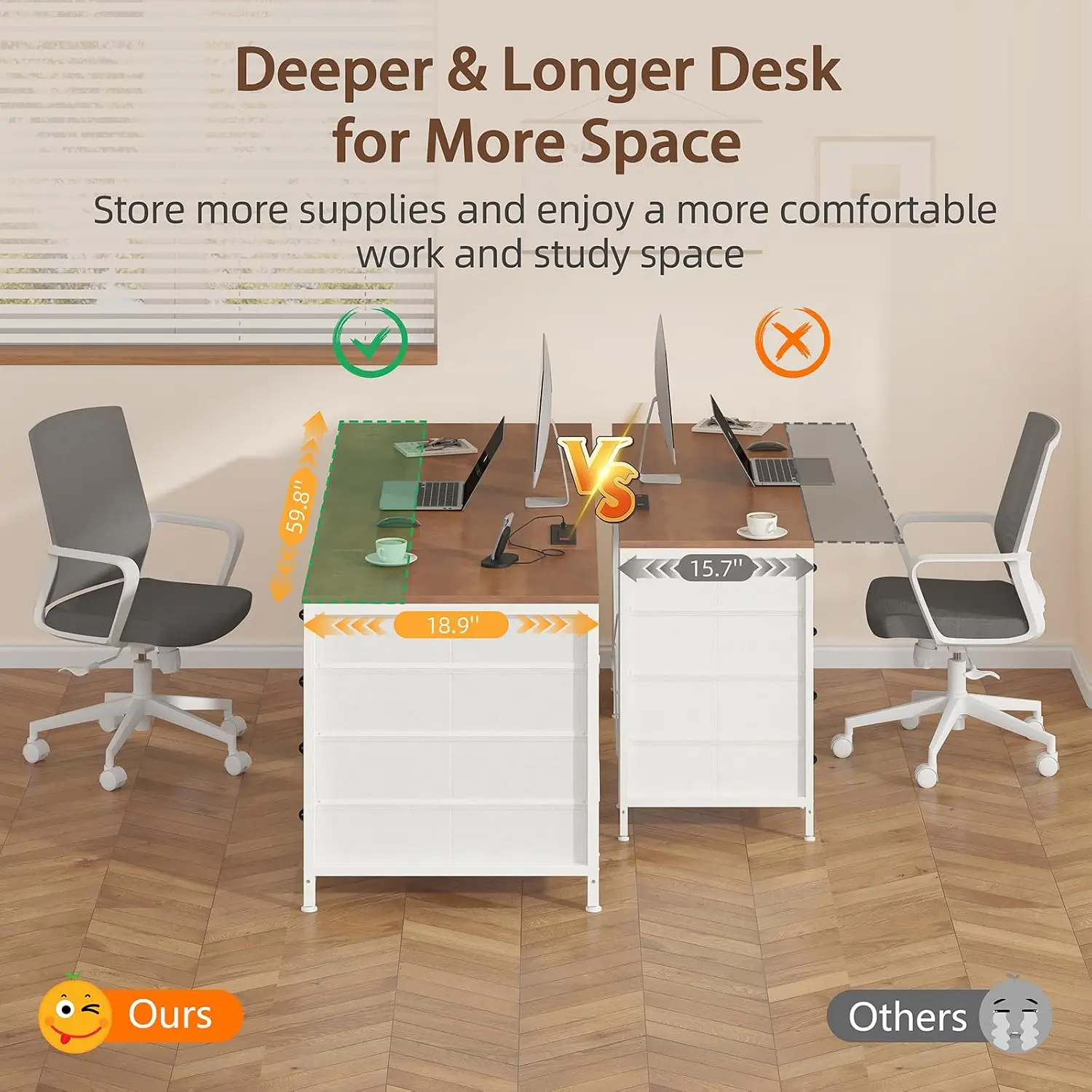60 Inch Computer Desk 8 Drawers Home Office Bedroom Living Room, Customized