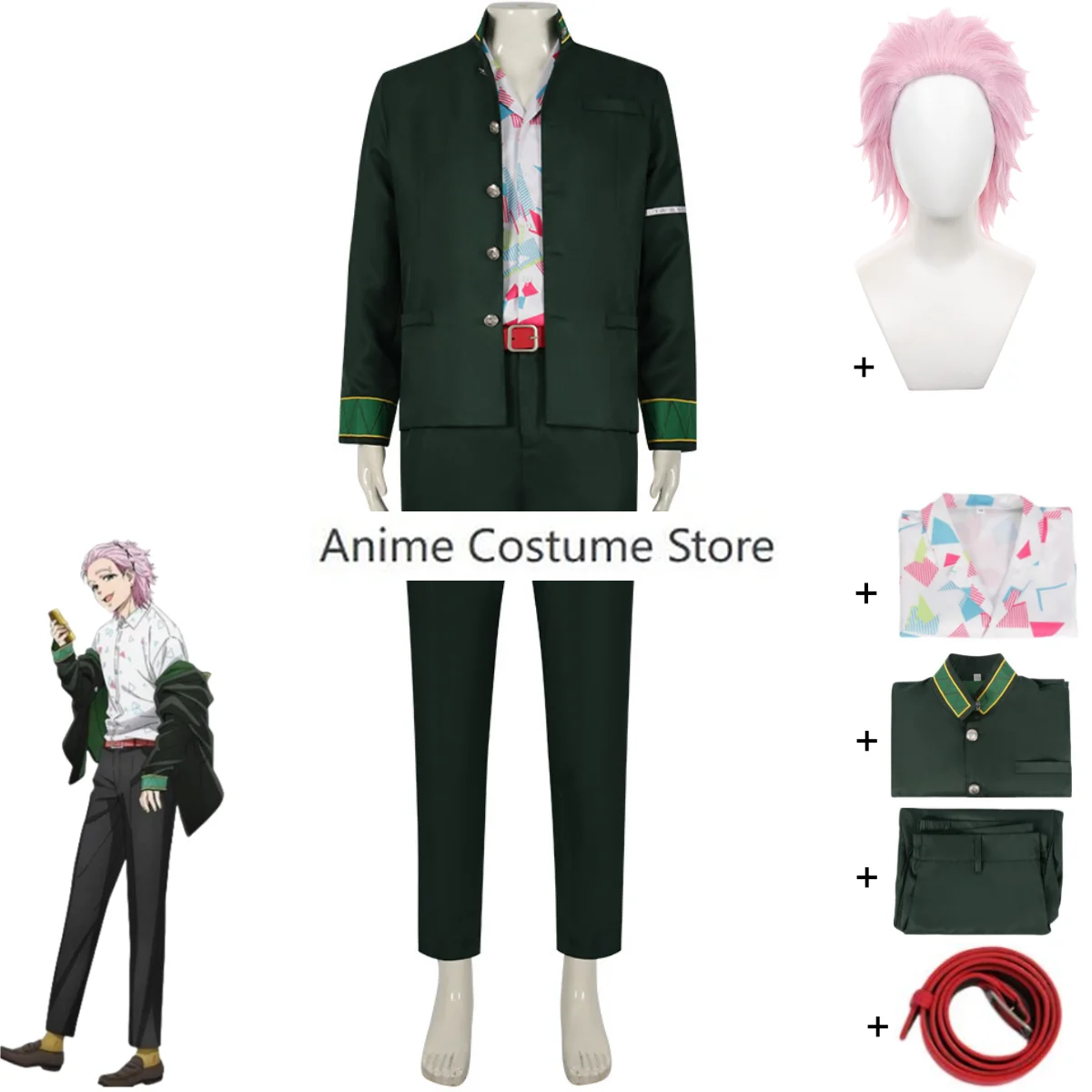 

Anime Wind Breaker Mitsuki Kiryu Cosplay Costume Black School Uniforms Printing Shirt Wig Adult Man Carnival Halloween Suit