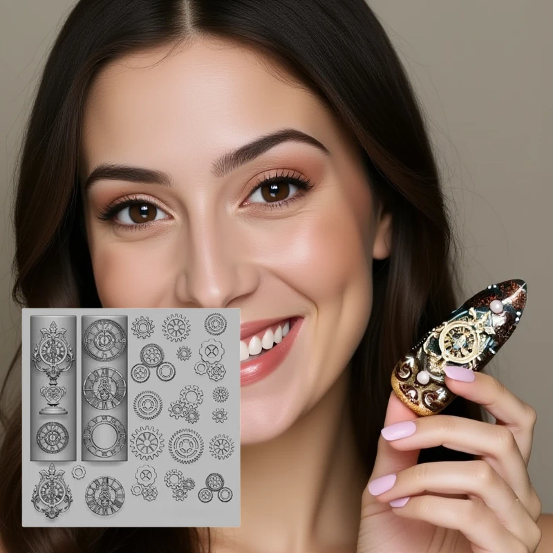 Exquisite Clock Gears 3D Silicone Nails Mold For Nail Charms DIY Nail Art Decorations Soft Stamping Mold Manicure Design Tools