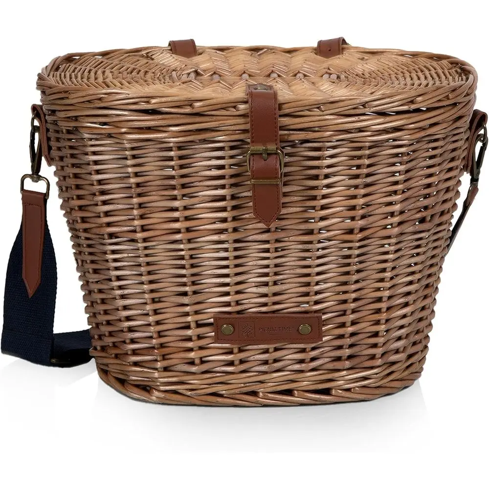 

Portable Wicker Picnic Basket with Removable Shoulder Strap for Small Lunches or Bicycles