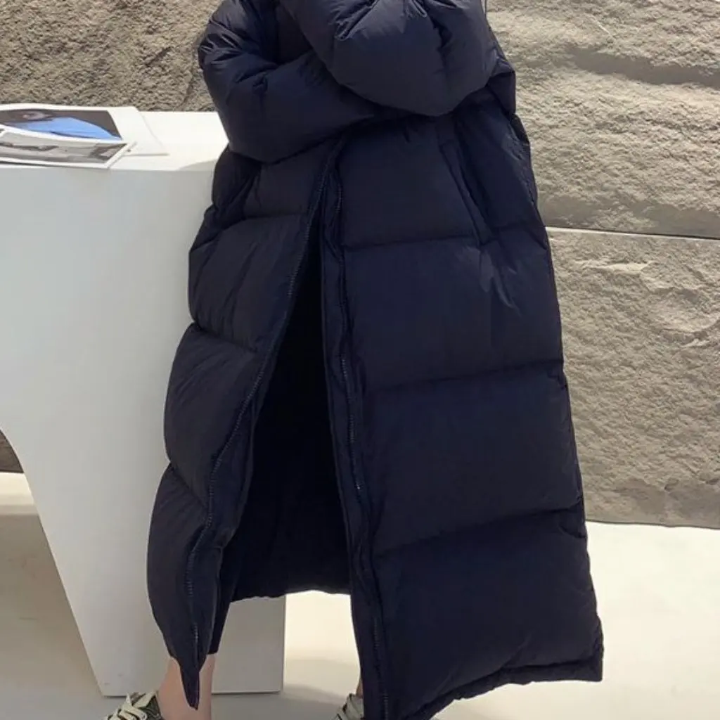 

Women's Long Cotton-Padded Jacket Super Long Over-Knee to Ankle Korean Style Thick Winter Coat for Couples