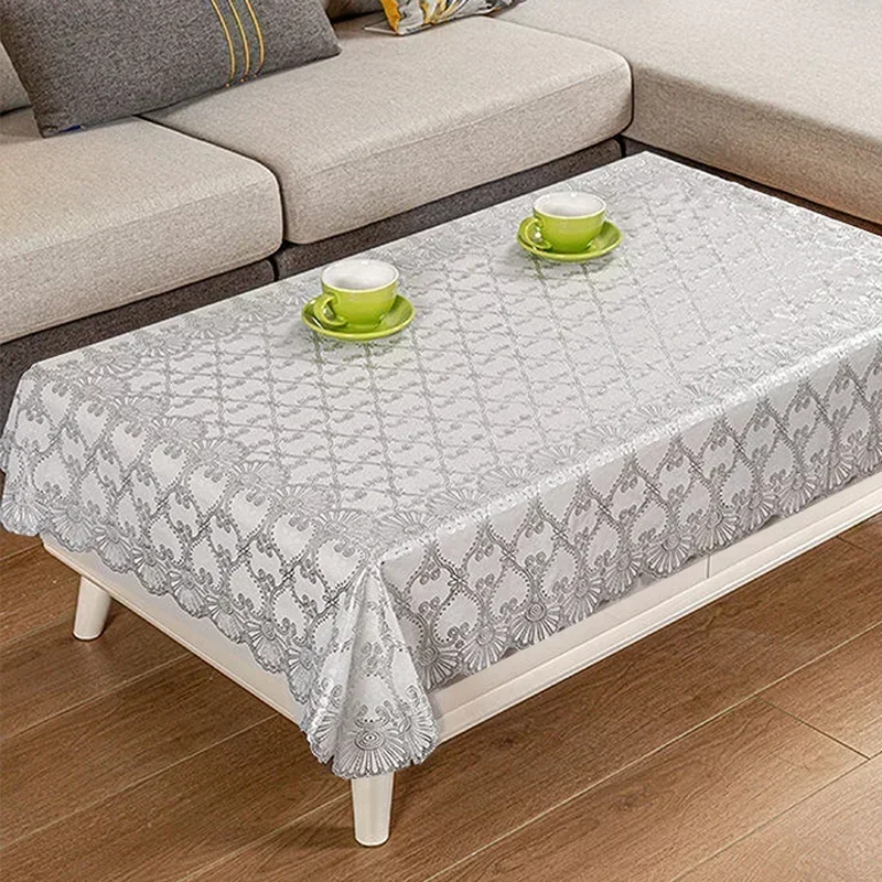Rectangular Golden Coffee Table Mat Tablecloth PVC Plastic Dining Table Cloth Stamped Waterproof  Anti Scalding Table cloth