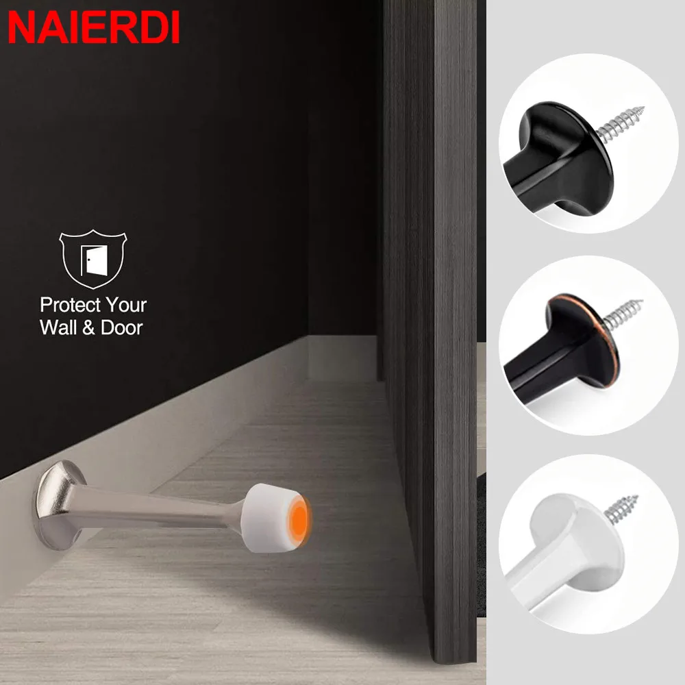 NAIERDI Solid Rigid Door Stop with Soft Rubber Heavy Duty Durable Door Stopper Wall Mounted Zinc Alloy Door Holder Door Hardware