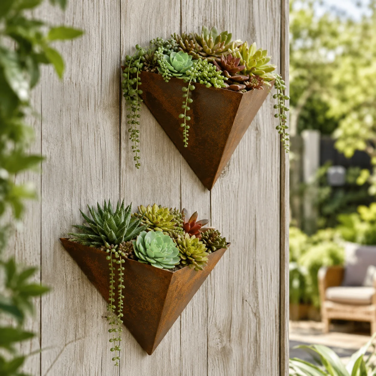 Rustic Triangle Metal Wall Planter, Hanging Succulent Pot for Patio Garden Balcony Wall Decor