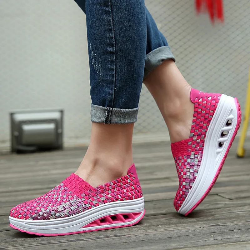 Summer sneakers women shoes wedges increased thick platform shoes woman woven breathable casual sneakers tenis