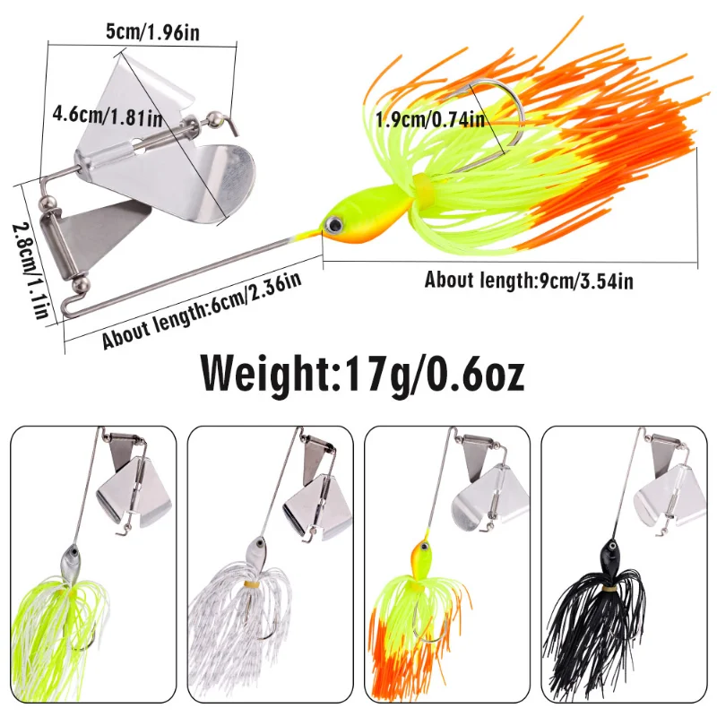 Sougayilang Fishing Lure 17g Lead Head Fishing Lure 4PC Buzzbait Spinner Bait Jigs Lure Metal Spoon Lure for Bass Pike Fishing