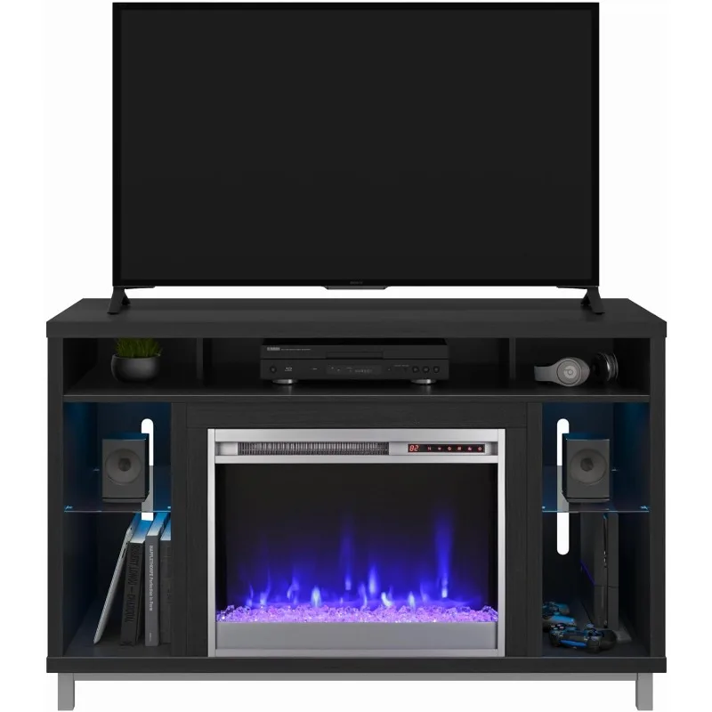 Ameriwood Home Lumina Fireplace TV Stand for TVs up to 48 Inch, Replaceable Electric Fireplace Insert Heater, Remote Control