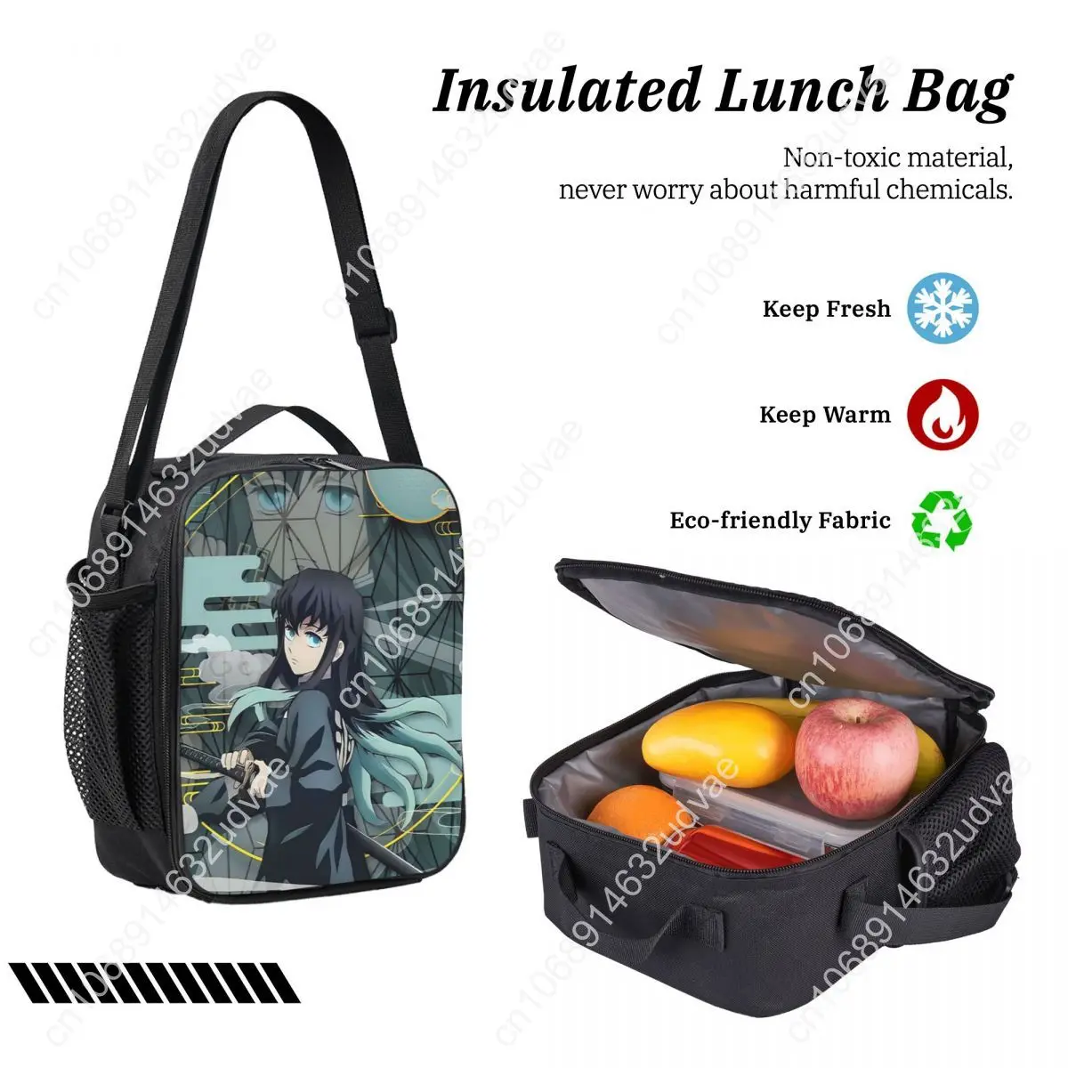 Muichiro Tokito Kimetsu No Yaiba Backpack BookBag School Bag Computer Shoulder Bags 3ps Insulated Lunch Bag Pencil Case
