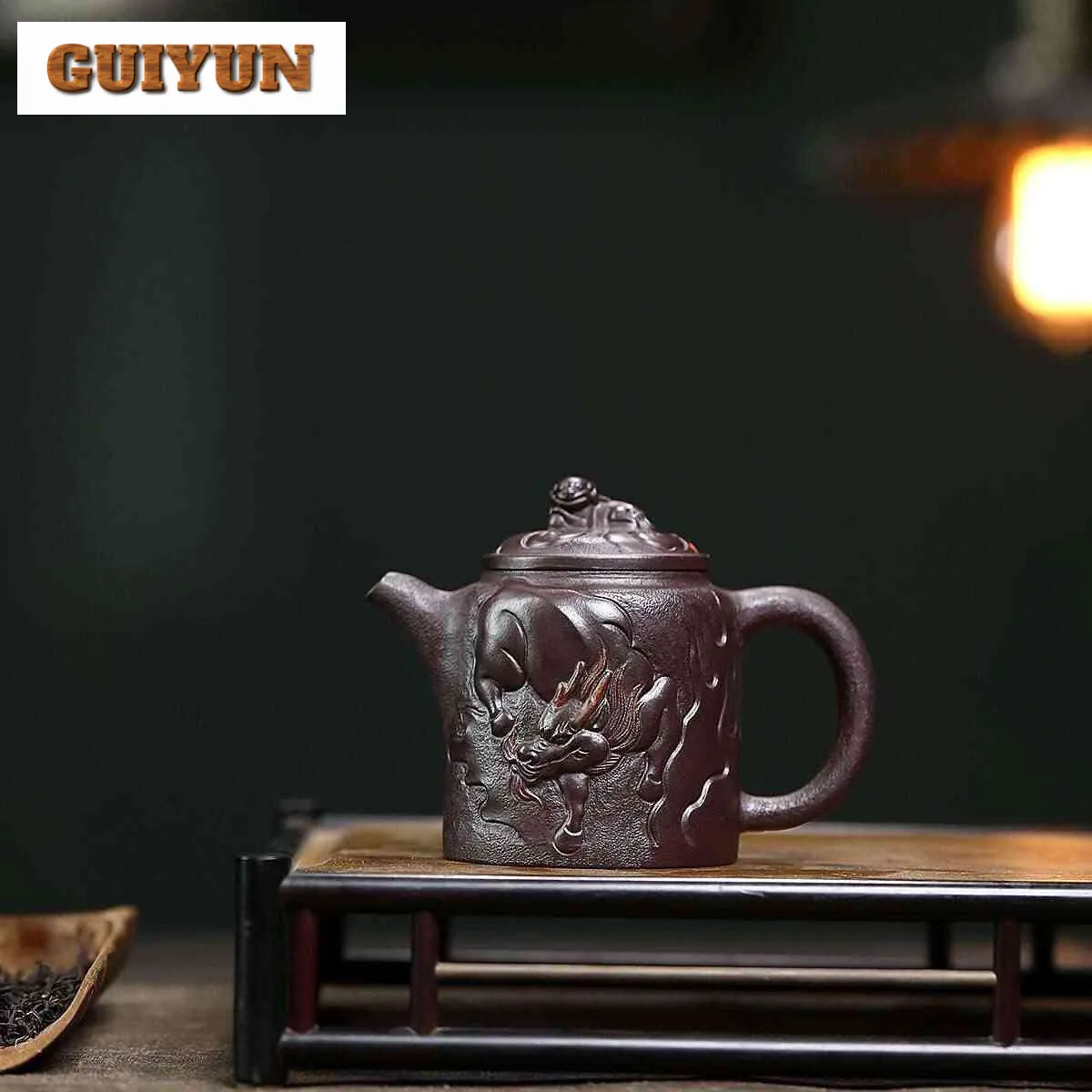 190ml Ancient Yixing Purple Clay Teapots Handmade Auspicious Beast Pot Raw Ore Purple Mud Kettle Chinese Zisha Teaset Collection