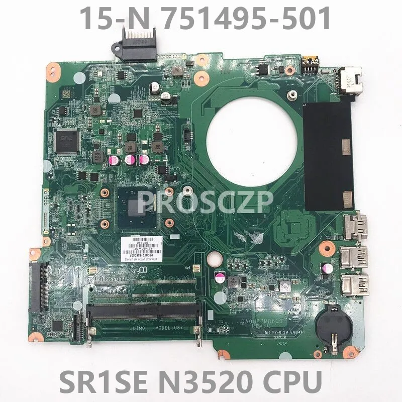 751495 -501 751495 -001 751495 -601 para la placa base del ordenador portátil HP 15-F 14-N 15-N DA0U87MB6C0 con CPU SR1SE N3520 100% funcionando bien