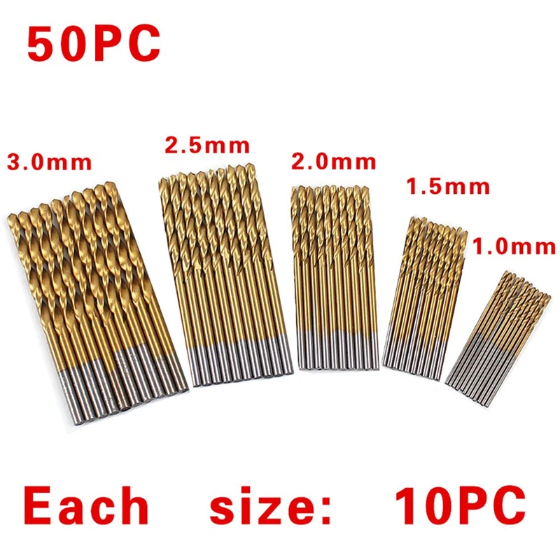 50PCS 1-3mm High Speed Steel Twist Drill Stainless Steel Tool Set Whole Ground Metal Reamer Tools for Cutting Drilling Polishing