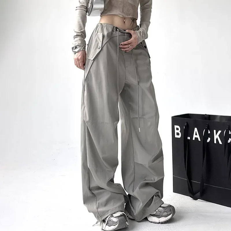 2024 Autumn New Women's Cargo Pants American Style Loose Fit Long Pants For Sports Casual Bell Bottoms Floor Length