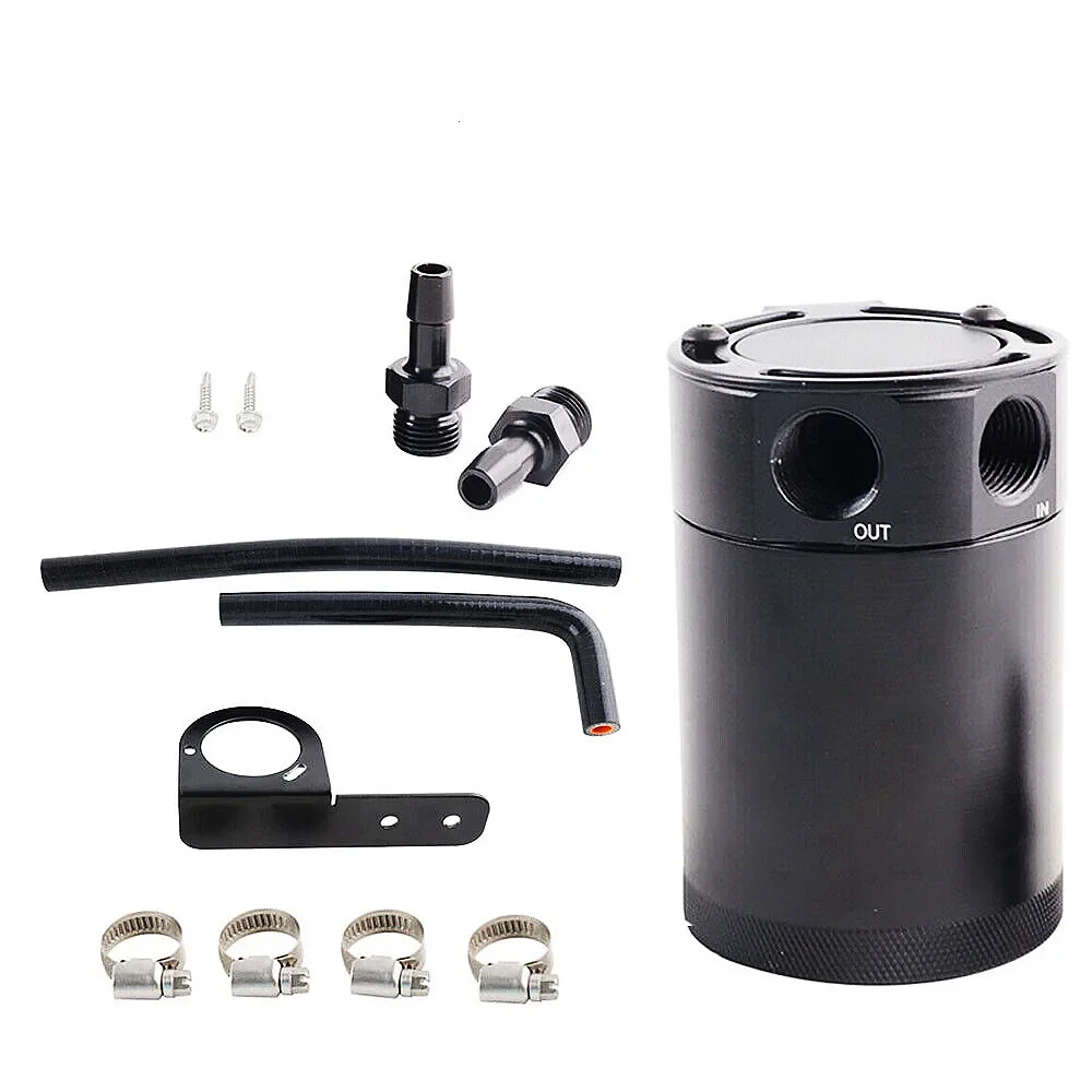 Oil Separator Catch Can Tank Kit 2 Ports Aluminum Oil Reservoir Tank With Hose Bracket For Honda Civic