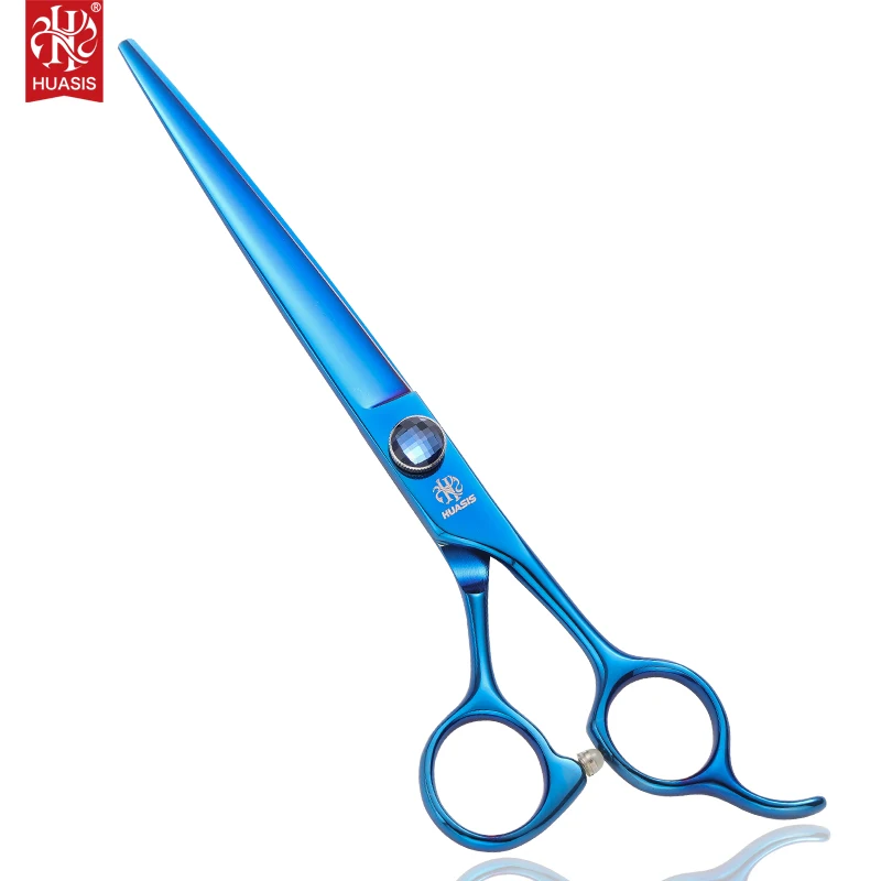 

HUASIS HU17 7.5inch Straight Scissors Blue Color with Jewelled Screw High-Performance Shears for Grooming Dogs Japan 440C