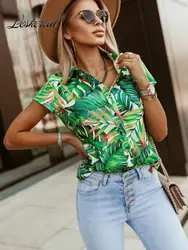 Fashion Short Sleeve Coconut Print Shirts Women 2023 Summer Casual Holidays Office Ladies Tops And Blouses Shirt Top Femme