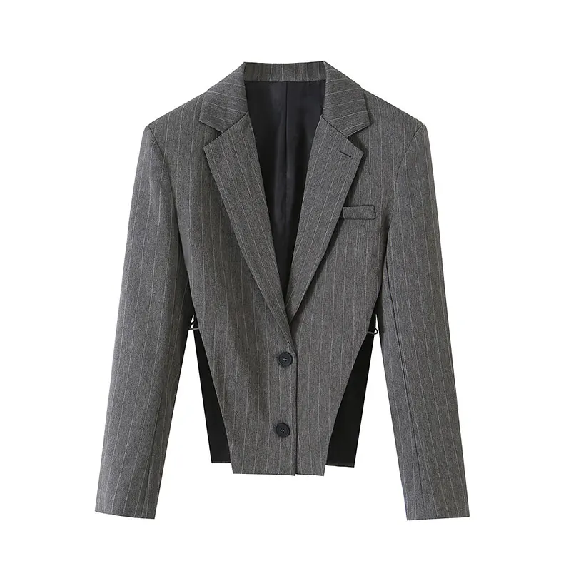 Nlzgmsj 2026 Autumn  Pinstripe Hollow Out Waist Design Suit Jacket Women  Single Breasted Office Street Fashion Outerwear Y2K