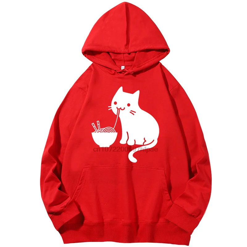 

Cute Cat Eating Ramen Fashion Printed Sweater Graphic Hooded Sweatshirts Cotton Sports Sweatshirt Long Sleeve Pullover Hoodies