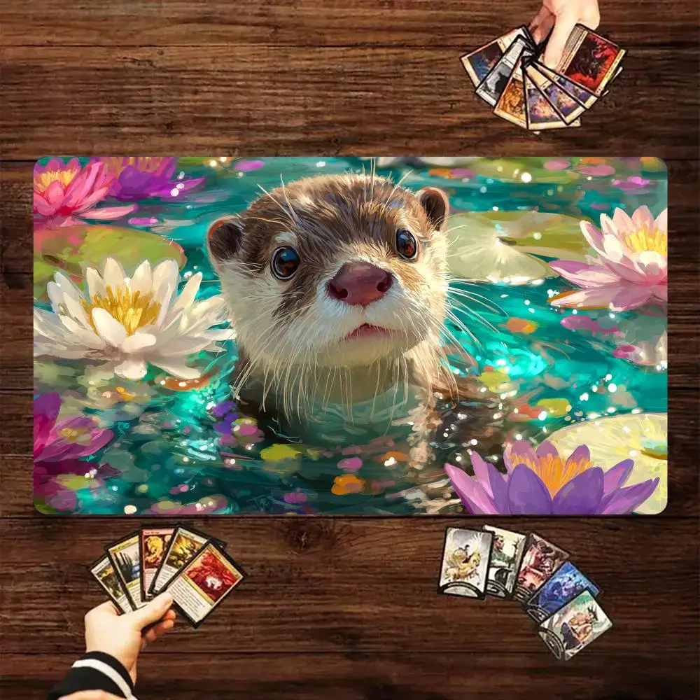 

Colorful water lilies and otter Magic Card Battle Mat MTG Playmat Anti-slip Base gathering gaming mats Board Game Mat for TCG