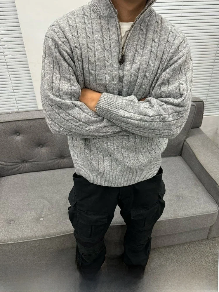 

Briti Sle Knitted Sweater f Zip Cozy Long Sve Cotton Yarn Twist Men Women Couples Autumn Winter Warm Faion Top