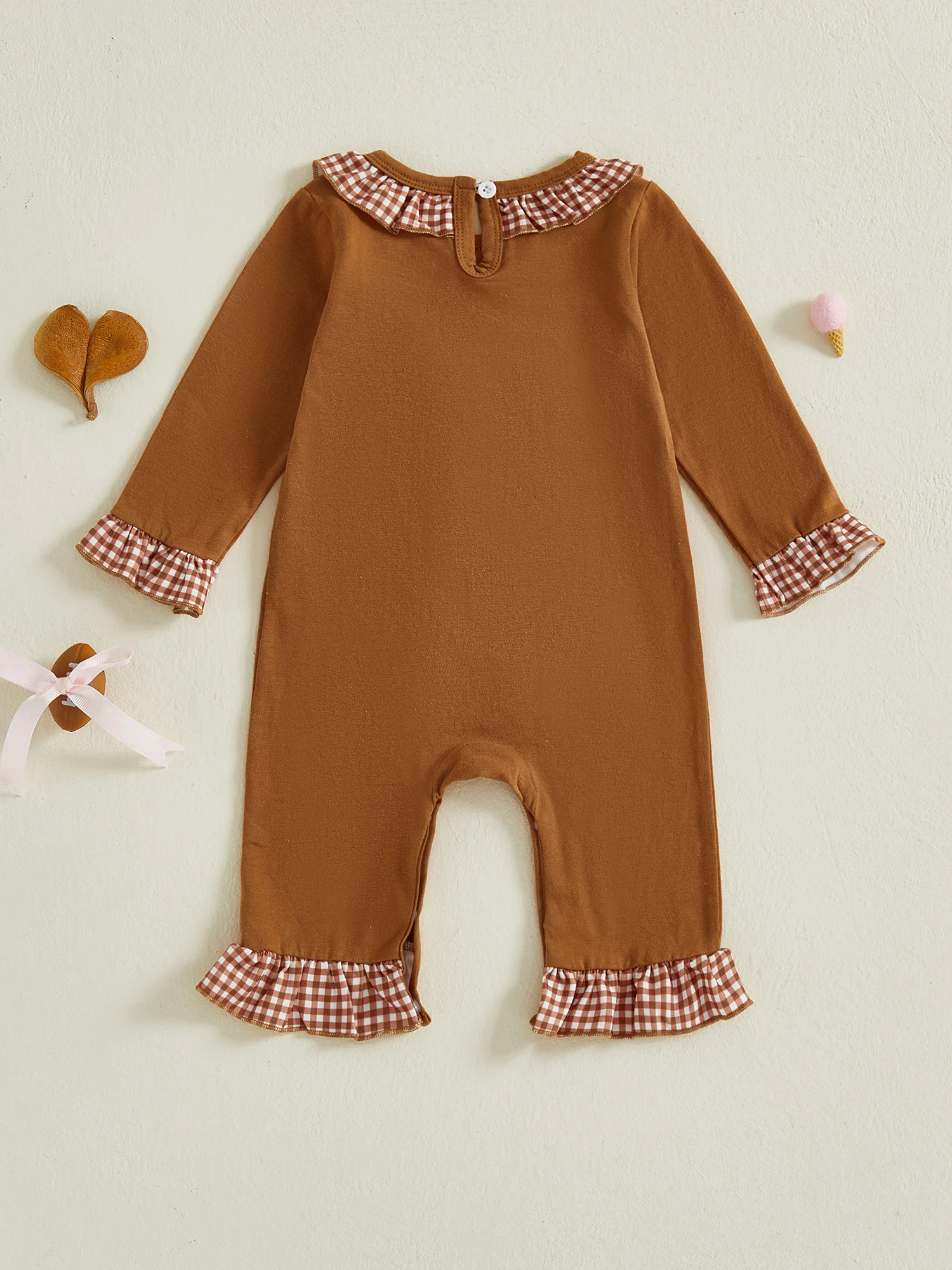 

Зимний комбинезон для маленьких девочек, комбинезон с принтом снежинок и рождественской вышивкой, длинными рукавами, рюшами и квадратным вырезом