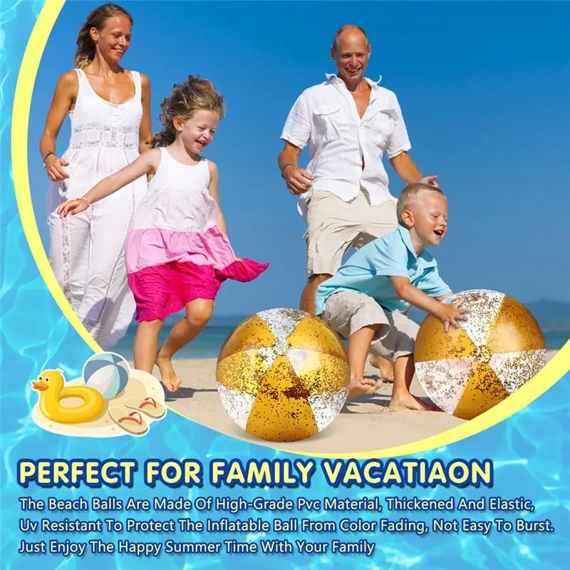 2Pcs 16Inch Inflatable Beach Balls Gold Confetti Pool Balls For Swimming Pool For Adults Summer Birthday Party Highly Recommende