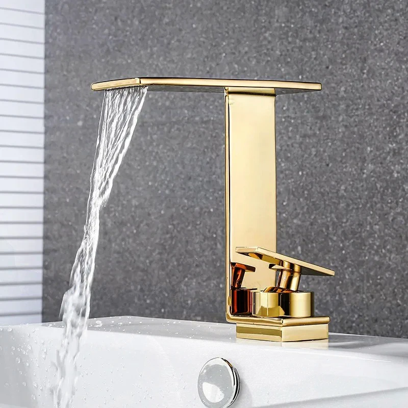 

Gold Brass Waterfall Basin Faucets Bathroom Sink Mixer Tap Chrome Brass Faucets Cold&Hot Water Mixer Tap