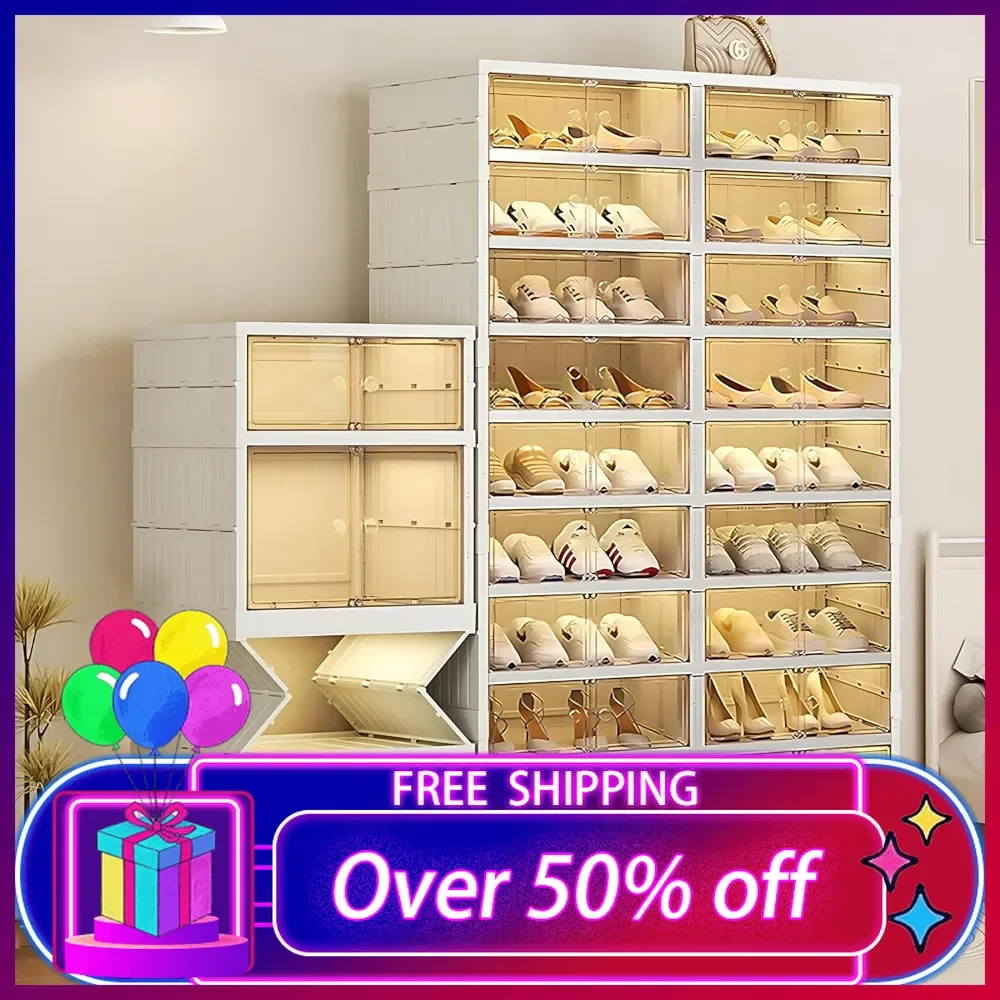 9-Tier Foldable Shoe Rack Organizer for Closet with Wheels,36-40 Pairs Collapsible Shoe Storage Cabinet with Lids and Clear Door