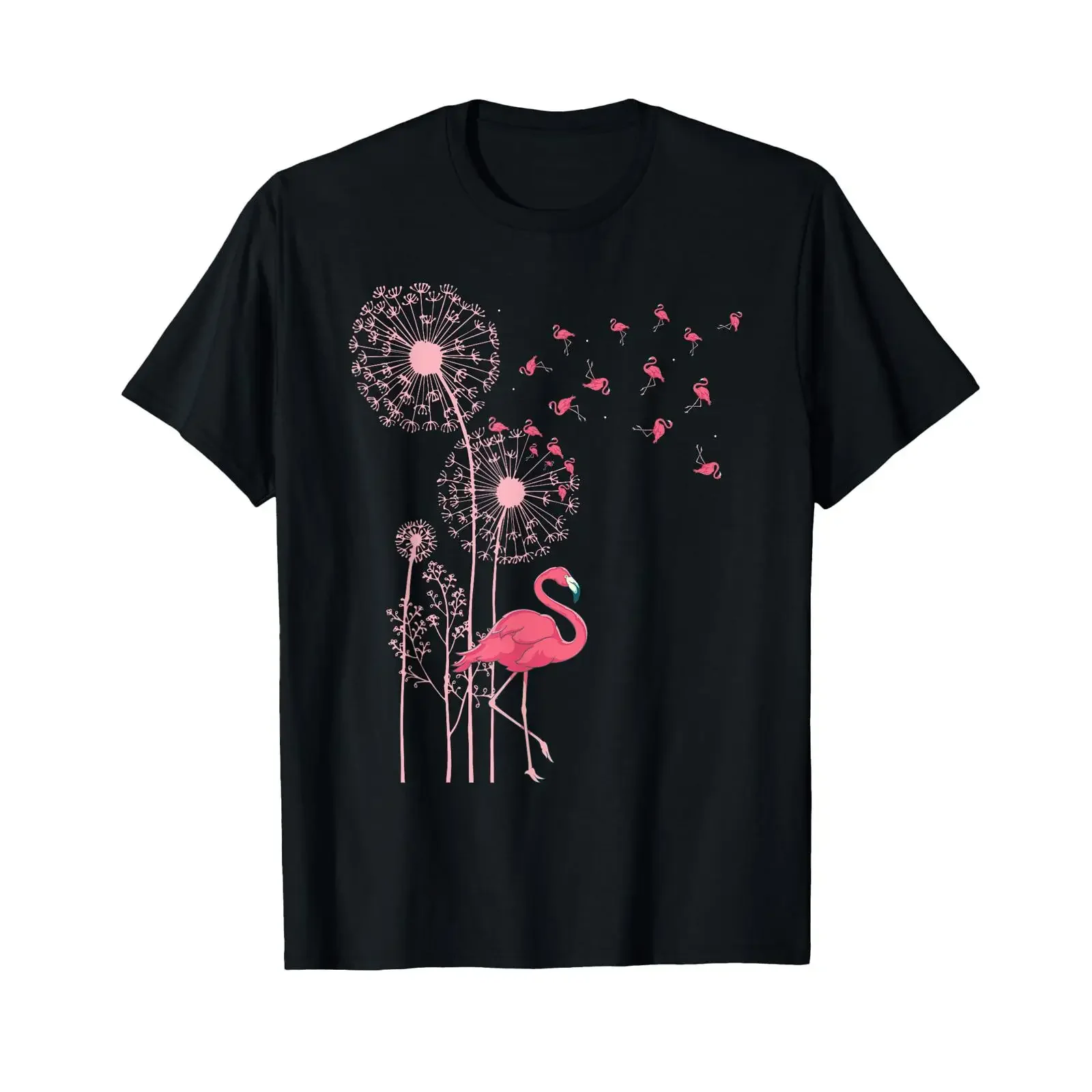 Flower Dandelion Exotic Animal Tropical Bird Pink Flamingo T Shirt Small vintage Washed graphic Slightly Versatile Stretched