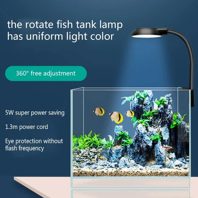 USB Fish Tank Clip-on Light LED Beads Aquarium Light Clamp 360-Degree Adjustable White and Blue Lights Anti-Glare