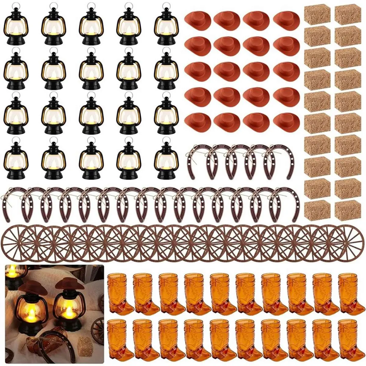 ABFW 120Pieces Western Theme Party Centerpiece Cowboy Party Decor with Wagon Wheel for Western Birthday Wedding Country Decor