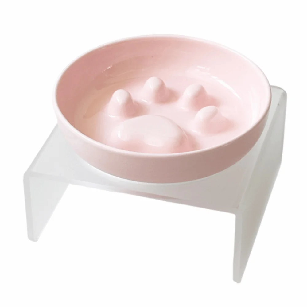 

Ceramic Cat Food Water Bowl Anti-flip Stable Cat Slow Food Bowl with Acrylic Stand Non-Slip Pet Water Container Dog Accessories