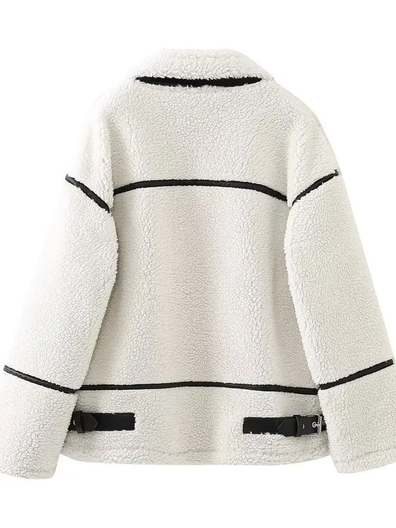 

Herfst Nieuwe Dameskleding Europese en Amerikaanse Stijl Casual Bont Een Stuk Lamswol Contrast Kleur Pluche Warme Jas